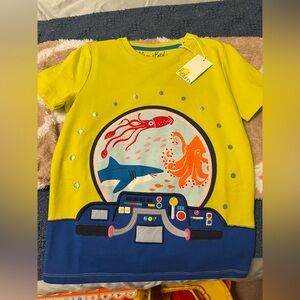 Mini Boden Bright Yellow Submarine T-Shirt 6-7 boys NWT